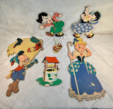 Vintage Nursery Rhymes 1950s Dolly Toy Wall Hangings - Lot of 6