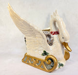 Large Ceramic Swan Christmas Sleigh Planter, 13" x 14" x 12.5"