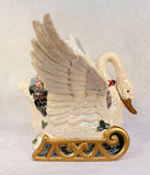 Large Ceramic Swan Christmas Sleigh Planter, 13" x 14" x 12.5"