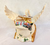 Large Ceramic Swan Christmas Sleigh Planter, 13" x 14" x 12.5"