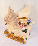 Large Ceramic Swan Christmas Sleigh Planter, 13" x 14" x 12.5"