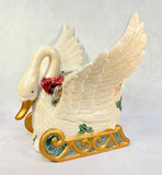 Large Ceramic Swan Christmas Sleigh Planter, 13" x 14" x 12.5"