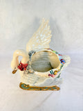 Large Ceramic Swan Christmas Sleigh Planter, 13" x 14" x 12.5"