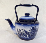Large Blue Transferware Pottery Tea Pot