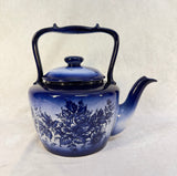 Large Blue Transferware Pottery Tea Pot