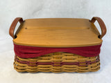2003 Longaberger Christmas Collection Traditions Basket w/Lid, 2 Fabric & 1 Plastic Liner