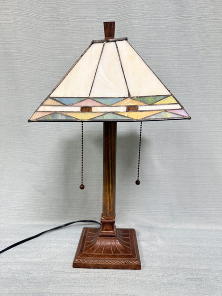 Aztec Design Stained Glass Shade Table Lamp
