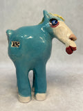 Raku Zoo Blue Horse Whistle by Chris Moses, Signed by Artist