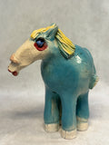 Raku Zoo Blue Horse Whistle by Chris Moses, Signed by Artist