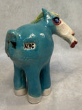 Raku Zoo Blue Horse Whistle by Chris Moses, Signed by Artist