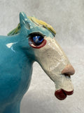 Raku Zoo Blue Horse Whistle by Chris Moses, Signed by Artist