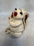 Raku Zoo Rabbit with Carrot Whistle by Chris Moses, Signed by Artist