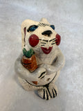 Raku Zoo Rabbit with Carrot Whistle by Chris Moses, Signed by Artist