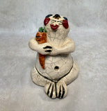 Raku Zoo Rabbit with Carrot Whistle by Chris Moses, Signed by Artist