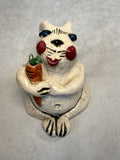Raku Zoo Rabbit with Carrot Whistle by Chris Moses, Signed by Artist