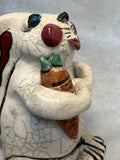 Raku Zoo Rabbit with Carrot Whistle by Chris Moses, Signed by Artist