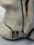Raku Zoo Rabbit with Carrot Whistle by Chris Moses, Signed by Artist