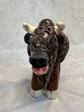 Raku Zoo Bison Whistle by Chris Moses, Signed by Artist