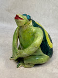 Raku Zoo Green Frog Whistle by Chris Moses, Signed by Artist