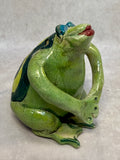 Raku Zoo Green Frog Whistle by Chris Moses, Signed by Artist