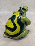 Raku Zoo Green Frog Whistle by Chris Moses, Signed by Artist