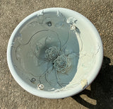 Ornate Pond Lily Ceramic Planter Bird Bath with Wood Stand