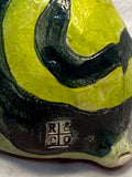 Raku Zoo Green Frog Whistle by Chris Moses, Signed by Artist