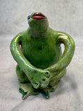 Raku Zoo Green Frog Whistle by Chris Moses, Signed by Artist