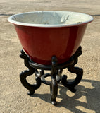 Ornate Pond Lily Ceramic Planter Bird Bath with Wood Stand
