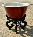 Ornate Pond Lily Ceramic Planter Bird Bath with Wood Stand