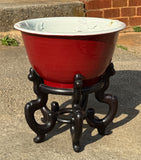 Ornate Pond Lily Ceramic Planter Bird Bath with Wood Stand