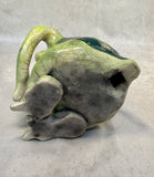 Raku Zoo Green Frog Whistle by Chris Moses, Signed by Artist