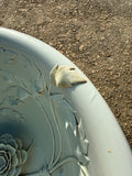 Ornate Pond Lily Ceramic Planter Bird Bath with Wood Stand