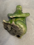 Raku Zoo Green Frog Whistle by Chris Moses, Signed by Artist