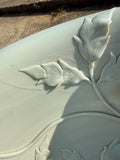 Ornate Pond Lily Ceramic Planter Bird Bath with Wood Stand