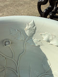 Ornate Pond Lily Ceramic Planter Bird Bath with Wood Stand