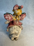 Raku Zoo Horse Rider Whistle Figurine by Chris Moses, Signed by Artist