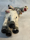Raku Zoo Horse Rider Whistle Figurine by Chris Moses, Signed by Artist
