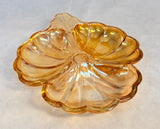 Vintage Iridescent Marigold Carnival Glass Three Leaf Clover Dish