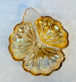 Vintage Iridescent Marigold Carnival Glass Three Leaf Clover Dish