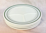 Vintage Pyrex Tableware, 9.5" Milk Glass Divided Plate with Double Green Rings - Lot of 4