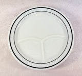 Vintage Pyrex Tableware, 9.5" Milk Glass Divided Plate with Double Green Rings - Lot of 4