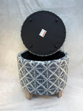 Homepop Upholstered Round Storage Ottoman with Flared Legs, Navy Blue Geometric - Like New!