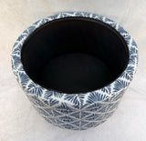 Homepop Upholstered Round Storage Ottoman with Flared Legs, Navy Blue Geometric - Like New!