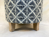 Homepop Upholstered Round Storage Ottoman with Flared Legs, Navy Blue Geometric - Like New!