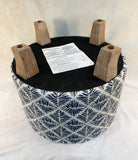 Homepop Upholstered Round Storage Ottoman with Flared Legs, Navy Blue Geometric - Like New!