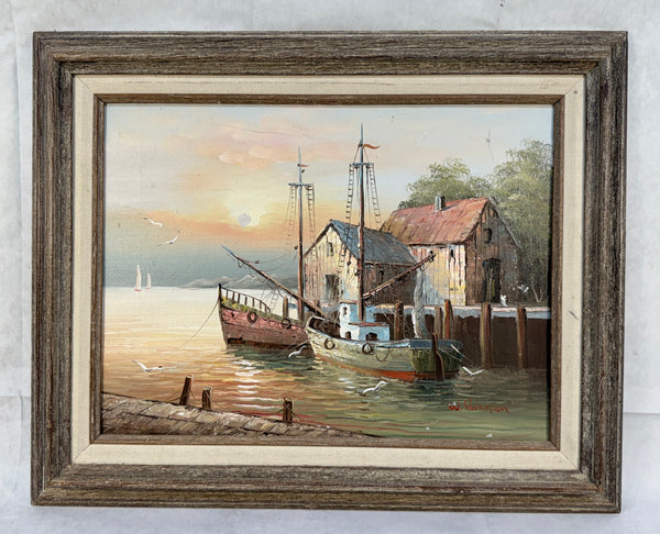 W. Sherman Harbor Scene Framed Signed Oil Painting
