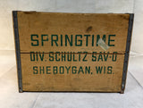 Springtime Beverages Sheboygan, Wis. Wooden Bottle Crate - Green Lettering