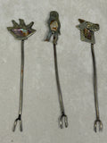 Vintage Alpaca & Taxco Mother of Pearl Cocktail Forks - Lot of 10