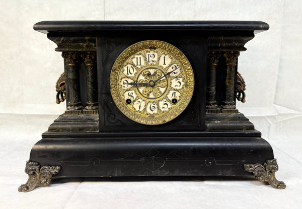 Ornate Ingraham Mantel Clock with Faux Marble Decoration